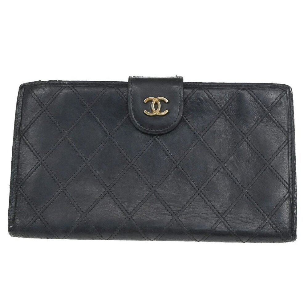 CHANEL CC Logo Bicolore Bifold Long Wallet Leather Black GHW France 66CA424